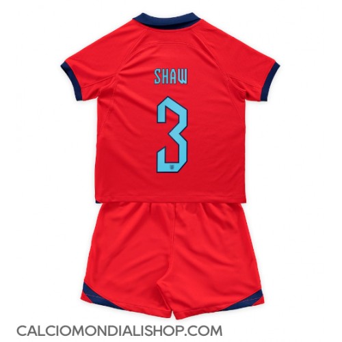 Maglie da calcio Inghilterra Luke Shaw #3 Seconda Maglia Bambino Mondiali 2022 Manica Corta (+ Pantaloni corti)